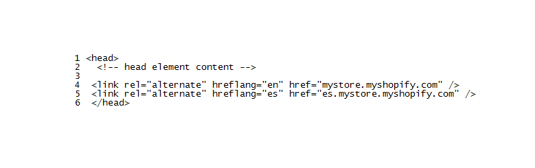 hreflang tag for language alternatives