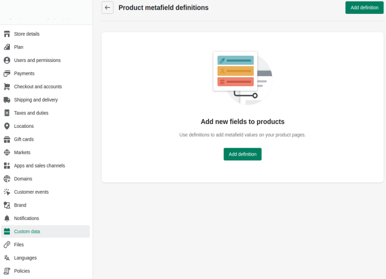 Create product metafield definition