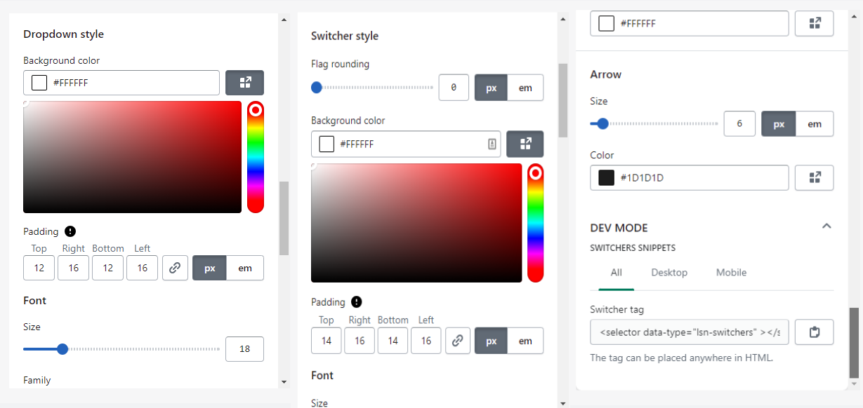 language switcher advanced settings