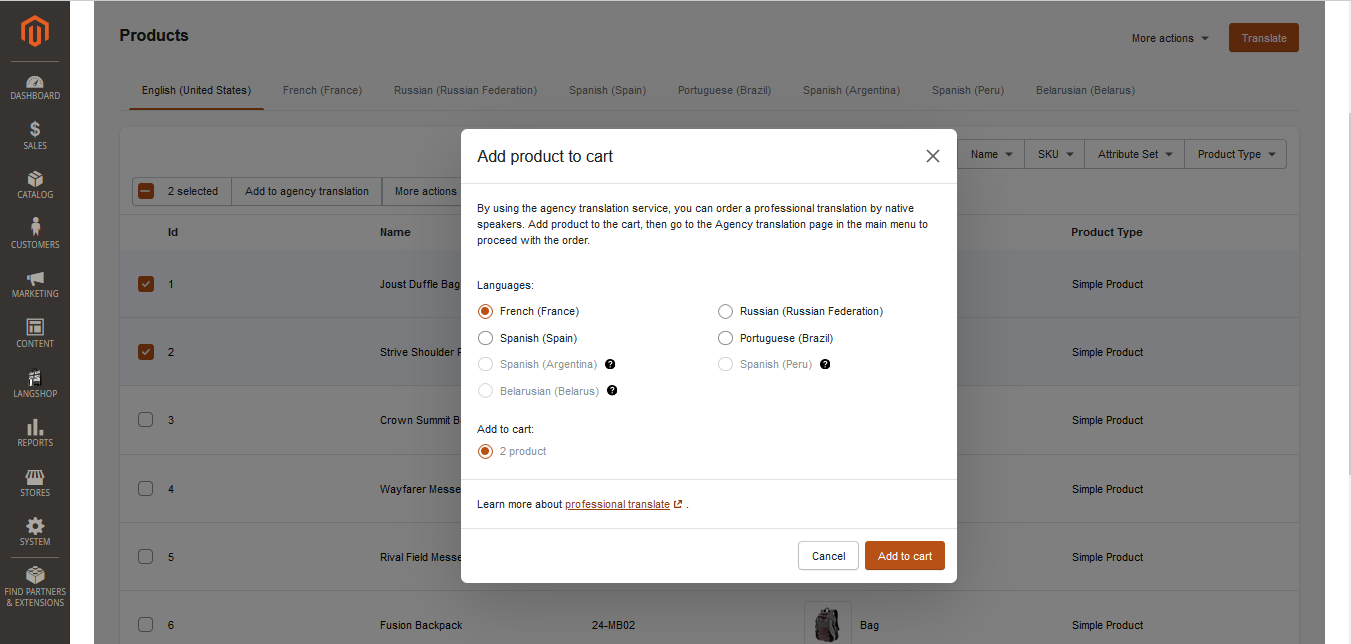 order store translation from professional translation agency magento 2
