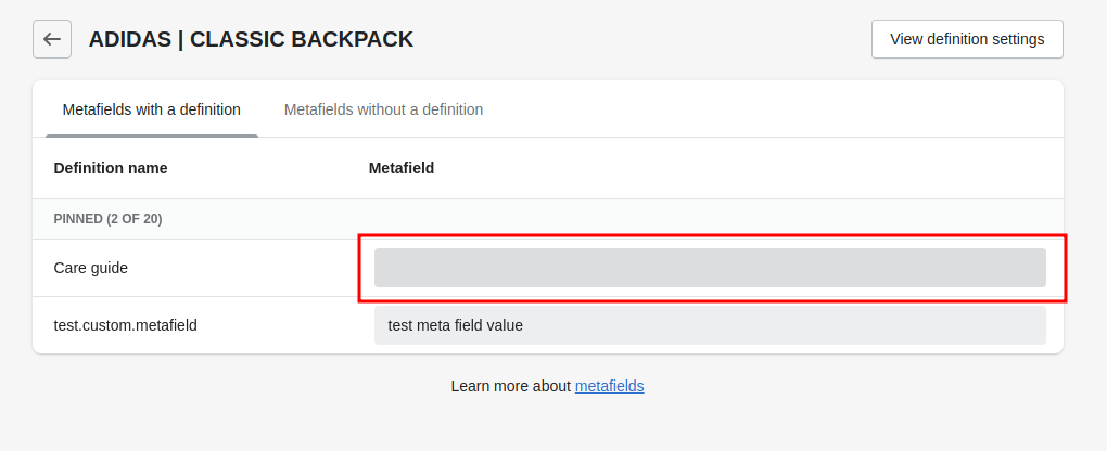 Metafields with and without definition