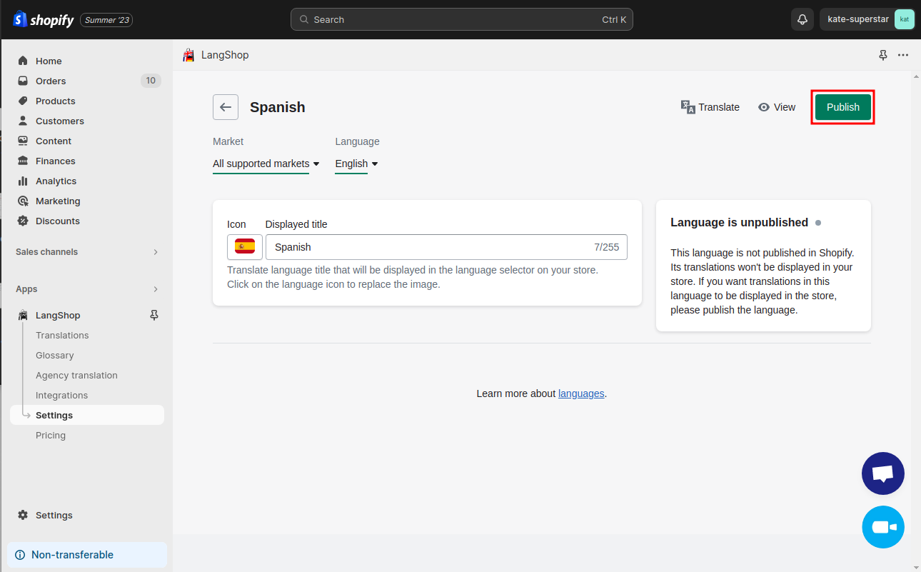 publish multiple languages on shopify store