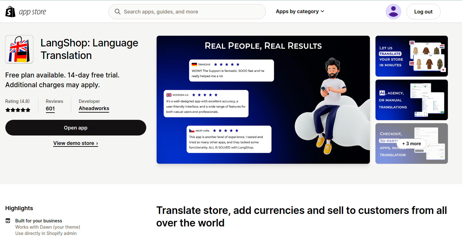 LangShop, translation app for Shopify